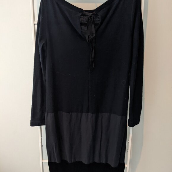 Rare Sonia Rykiel Tri-fabric Black Dress (Wool, Velvet) Size S - Picture 2 of 6